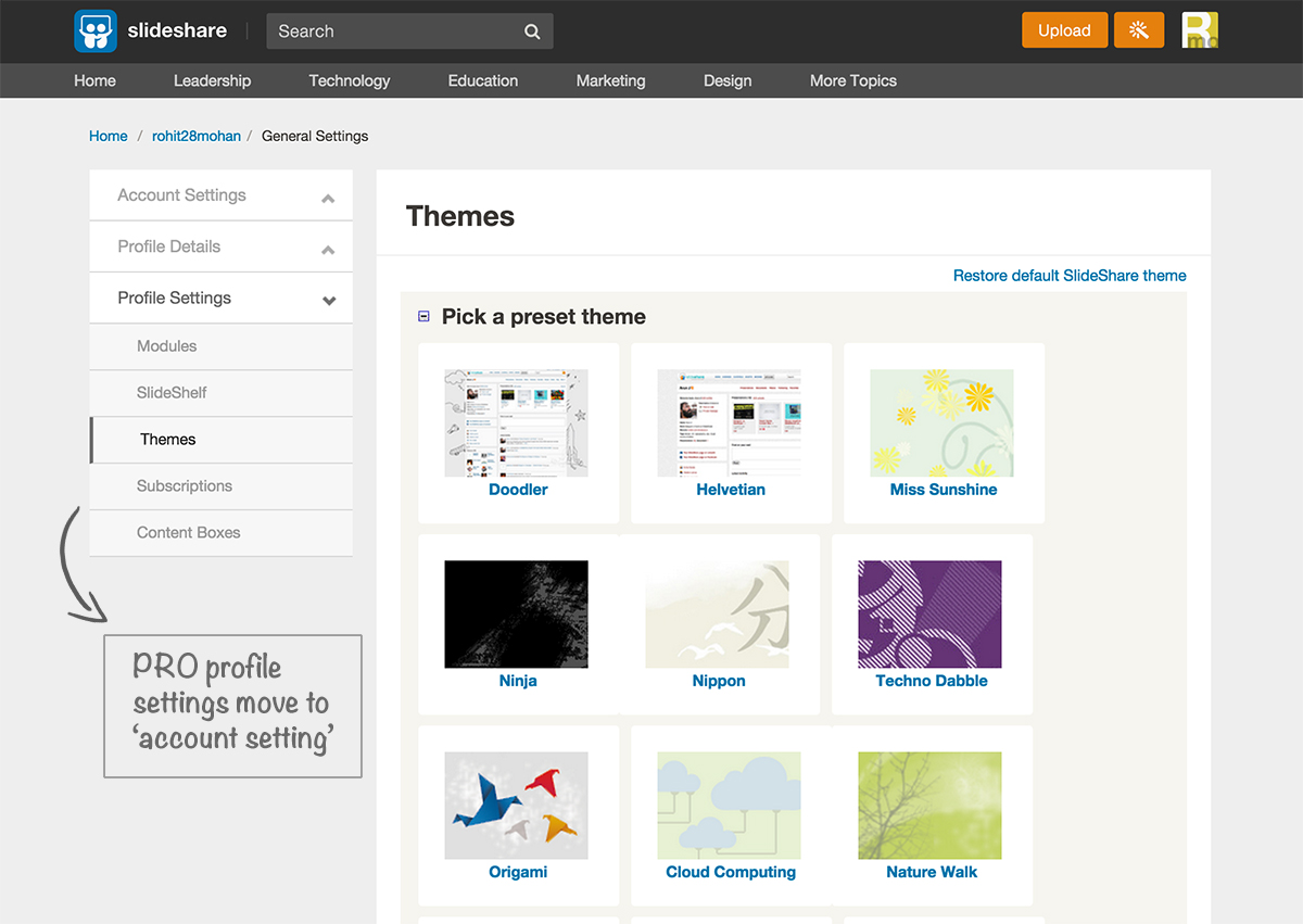 Moving PRO profile related settings to account settings