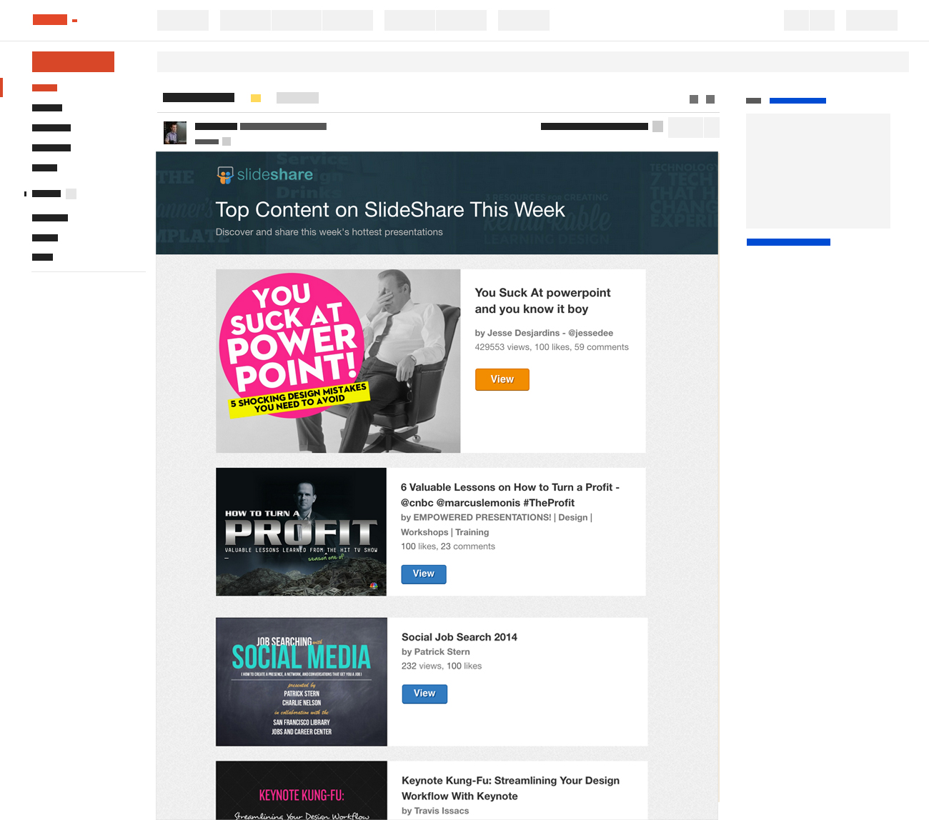 Slideshare weekly digest desktop view