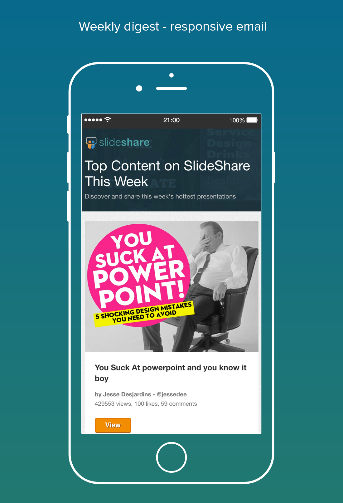 Slideshare weekly digest mobile view